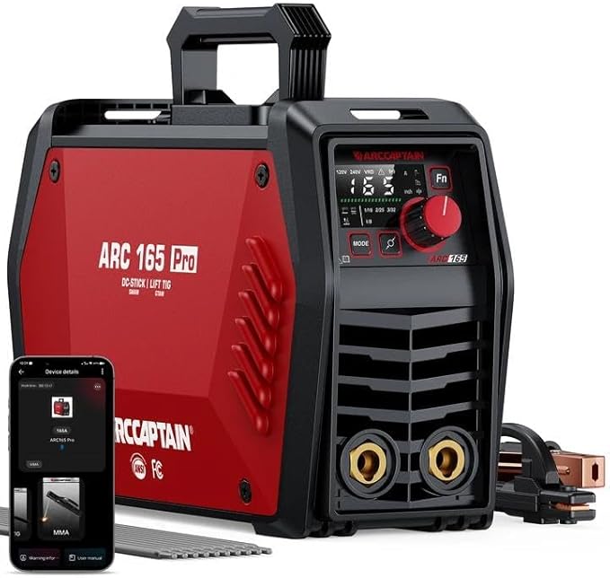 ARCCAPTAIN iControl ARC165 Pro Stick Welder, [APP Control] 165Amp ARC/Lift TIG Welding Machine, Large LED Display, IGBT Inverter 120V/240V MMA Welder with Hot Start, Arc force, and Anti-Stick