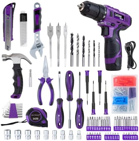 CARTMAN Purple 198-Piece 12V Cordless Drill Tool Combo Set