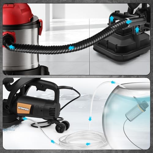4-Head Concrete Grinder with Handle, Auxiliary Wheels & Dust Shround