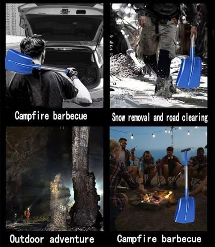 Matte Blue Aluminum 4-Piece Collapsible Snow Shovel Lightweight Portable Emergency Shovel for Car Camping(Extension Rod)