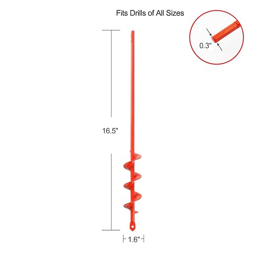 MAXCCINO Auger Drill Bit for Planting 1.6"(D) x16.5(L), Garden Ground Earth Spiral Drill Bit for 3/8" Hex Drive Drill, for Post Hole Digger Bulb Bedding Digging Plant Rapid Planter