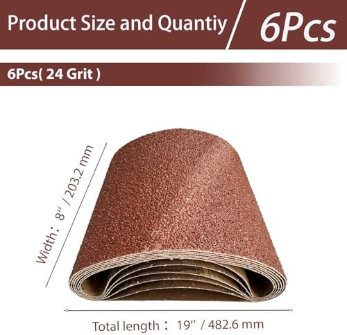 8x19 Inch 6Pcs 24 Grit Aluminum Oxide Sanding Belts, Extra Coarse for Wood, Metal, Paint Stripping (6, 8x19 In-24Grit)
