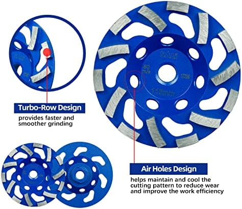 SALI 5PCS 7 Inch Concrete Grinding Wheels 20 Turbo Diamond Segments 5/8-11 Arbor Diamond Grinding Wheel Fit for Paint, Epoxy, Mastic Coating Removal with CDB. New Technology