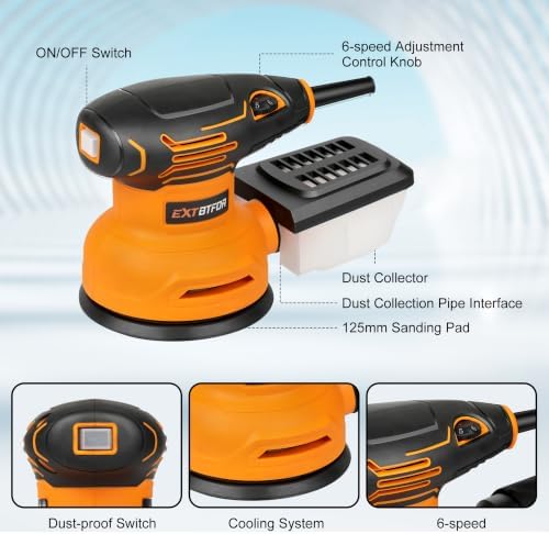 5" Orbital Sander,300W 5000-12000OPM Variable Speed 20 Sandpapers