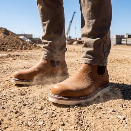 SUREWAY Men's 6-Inch Slip-On Chelsea Work Boots, Soft Toe Leather Boots
