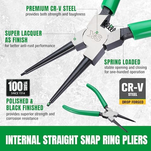 SK 7-Inch Snap Ring Pliers, Internal Circlip Pliers with Straight Jaw