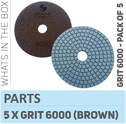 PPW145D Diamond Polishing Pads 4 Inch - For Concrete Terrazzo Marble Granite Countertop Floor Edge Wet Polishing, Grit 6000 - Pack of 5
