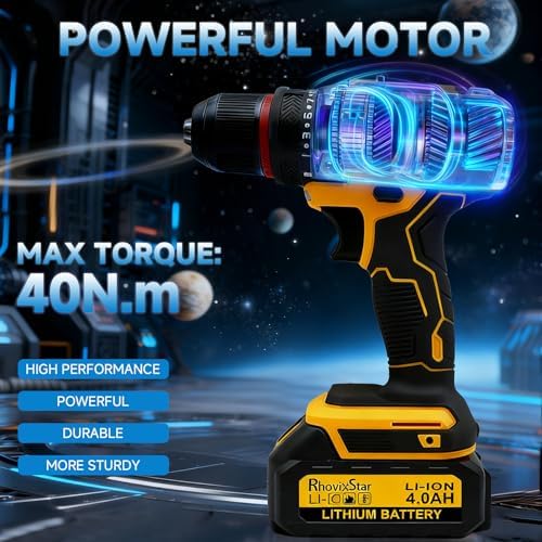 Cordless Drill Set, Power Drill Tool Set 20V, 40 NM.Max Torque, 3/8-Inch Keyless Chuck Drill Gun,Variable Speed (Equipped with 2x 4.0Ah Batteries)