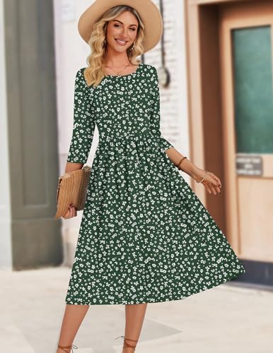 Zeagoo 3/4 Sleeve Women's Dress Casual Aline Summer Fall Midi Long Dresses