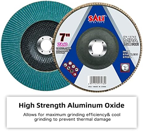 Sali 10 Pack Zirconia Flap Disc 40 Grit 7" x 7/8-Inch Sanding Disc Bevel Type #29 Premium and Industrial Grade Angle Grinder Grinding Wheel High Performance Edge Grinding