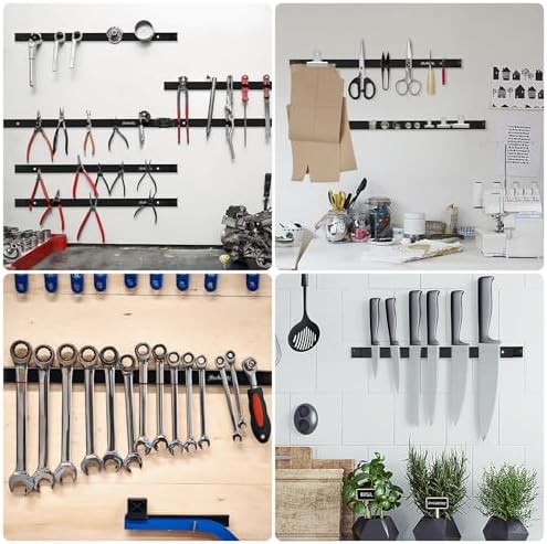 4 Pieces 24" Magnetic Tool Holder Strip, Black Magnet Bar, Metal Tool Organizer Rack for Garage Organization, Easy To Install in Workshop, Mounting Screws Included