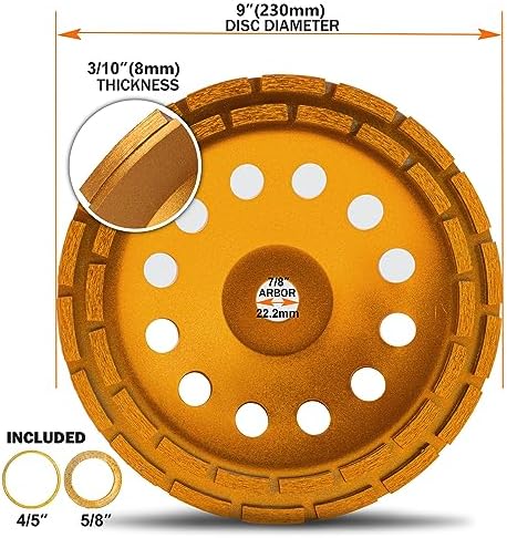 KSEIBI 644043 Diamond Concrete Grinding Wheel 9 inch for Polishing and Cleaning Stone Concrete Surface, Cement, Marble, Rock, Granite, and Thinset Removing, Angle Grinder Wheels Cup