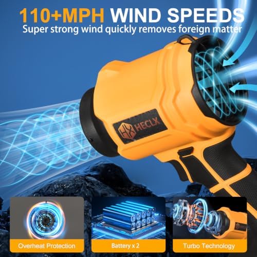 Cordless Leaf Blower with 2 Batteries & Charger - 990,000 RPM Handheld Electric Leaf Blower, Lightweight for Patio, Lawn, Leaves, Dust - Orange