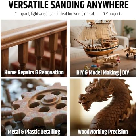 Variable Speed Detailing File Sander with 1/2" X 18" Belt, 2.3AMP, 1000-1800 ft/min 6 Speed, 0-60° Adjustable, Tool-Free Belt Change, Lightweight, for Wood, Mental, Plastic