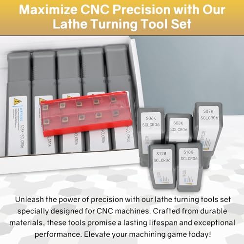 S06K/S07K/S08K/S10K/S12M-SCLCR06 Indexable Lathe Turning Tool 15Pcs Kit, 5Pcs Metal Lathe Tools Holder Set, with 10Pcs CCM21.51/CCMT060204 Carbide Inserts Turning Inserts Carbide Turning Tool