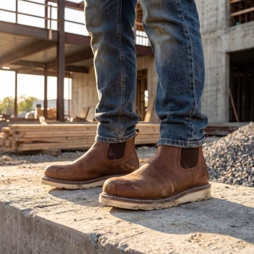 SUREWAY Men's 6-Inch Slip-On Chelsea Work Boots, Soft Toe Leather Boots
