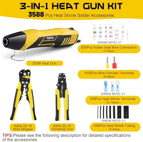 3588 Pcs Heat Shrink Wire Connectors with 350W Heat Gun & Wire Stripper Crimper