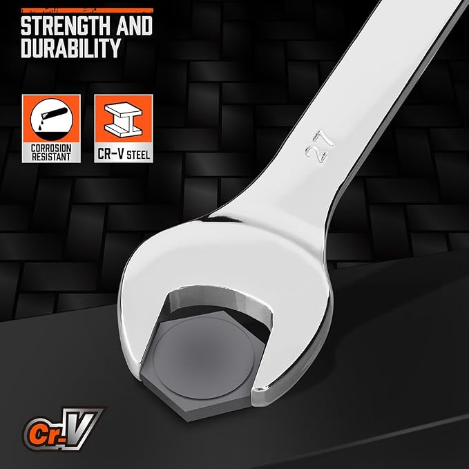 HORUSDY Large Wrench Set with Rolling Pouch | Metric | 6-Piece | 23mm, 24mm, 26mm, 27mm, 30mm, 32mm | 12 Point | Chrome Vanadium Steel