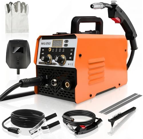 145A MIG Stick Welder,3-in-1 Multiprocess FLUX Core MIG/Lift TIG/Stick Welding Machine- Portable IGBT Synergic Control -LED Display with Welding Helmets and Gloves for Metal Repair & DIY Projects