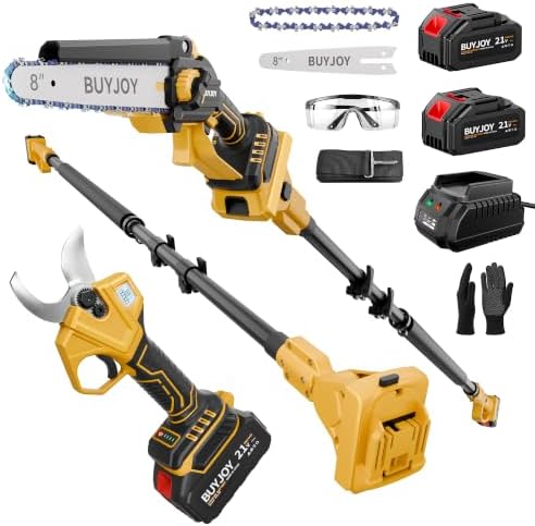 BUYJOY 4-in-1 Electric Pruning Shears & 8 Inch Pole Saw Combo