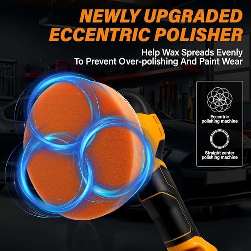 Cordless Buffer Polisher with 2 x 2000mAh Batteries, 6 Inch Car Polisher with 3 Variable Speed, Portable Orbital Buffers and Polishers Kit for Car Detailing, Waxing, Polishing