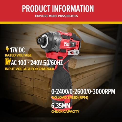 Prostormer 17V Cordless Impact Driver Set, 140Nm Brushless Screwdriver(Red)