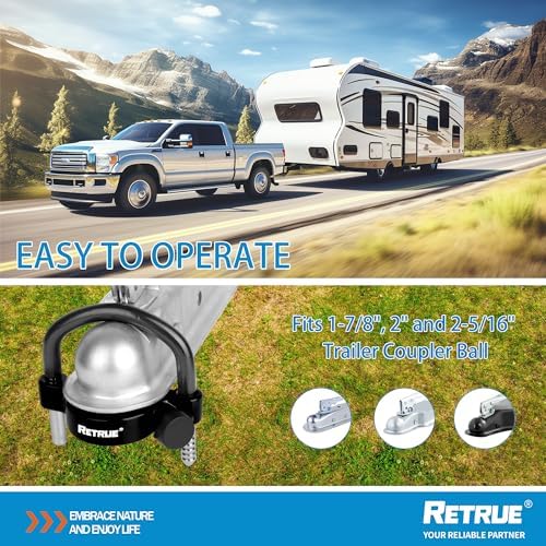 RETRUE Universal Trailer Coupler Hitch Lock, Waterproof Cover & Cap, Black