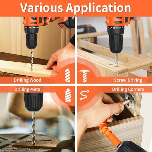 PULITUO 20V Cordless Drill Set, 2 Batteries Electric Screwdriver, 30Nm Power Drill Driver, 21+1 Torque, 2 Speed, 3/8"Keyless Chuck, power Drill with LED Light, Drill Driver Kit for Home (Orange)