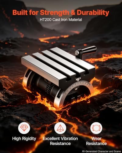 VEVOR Rotary Table 7 x 5 in Tilting Milling Table Heavy Duty Cast Iron Body, Robust & Durable, with 0-45 Degree Left & Right Adjustable, Worm Gear, Precision Scale, for Milling Machine, Drill Press