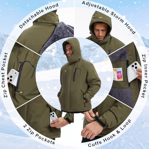 QPNGRP Mens Waterproof Ski Snowboard Jacket Winter Windproof Snow Coat