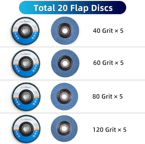 LotFancy 20PCS Flap Discs 4 1/2 for Angle Grinder, Premium Zirconia 40 60 80 120 Grit Sanding Disc, Type 27, 4.5" x 7/8” Grinding Wheels Welding Tools for Metal, Stainless Steel