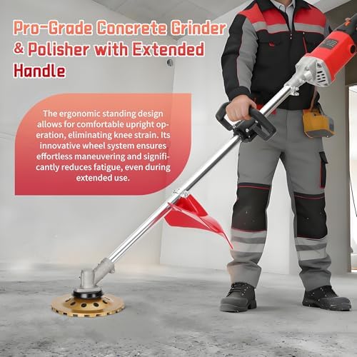 Electric Concrete Grinder Machine & Polisher, 6-Speed 110V Heavy Duty Floor Grinder for Concrete, Cement & Wall Grinding, Rust & Coating Removal, 180mm Diamond Disc & 200mm Wire Brush