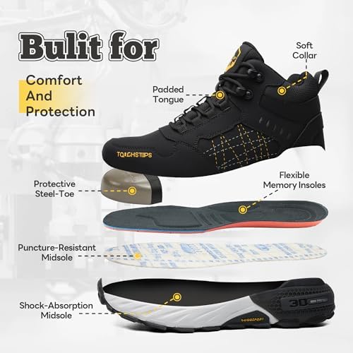 Steel Toe Work Shoes for Men Women, Puncture Resistant Safety Work Boots, 6" Lightweight Comfortable Industrial Construction Boot, Indestructible Utility Sneakers