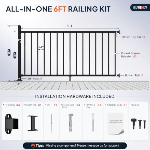 36in H x 6ft W Modular Aluminum Porch and Deck Railing Kit