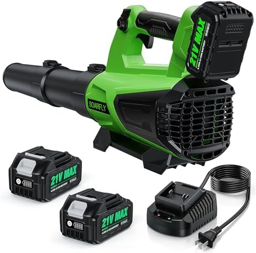 SOARFLY Leaf Blower Cordless, 580 CFM Airflow Electric Leaf Blowers with 2×4.0Ah Batteries and Charger, Stepless Speed Control, Powerful Snow Blowers for Lawn Care, Patio, Dust, Blowing Leaves