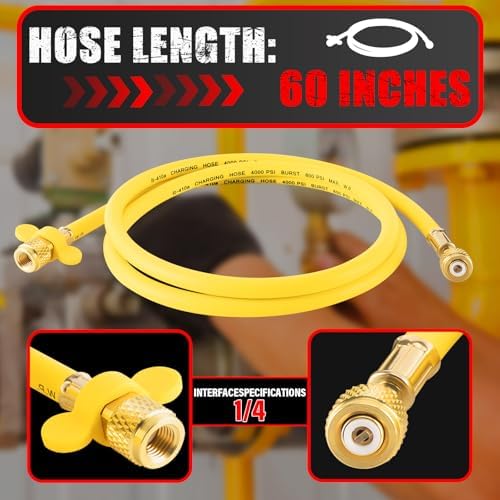 Nitrogen Regulator CGA580 Inlet, 1/4-Inch Male Flare Outlet Connection, Heavy-Duty Handle, Self-reseating Relief Valve, Nitrogen Regulator Hvac (CGA580（0-600PSI with Hose）)