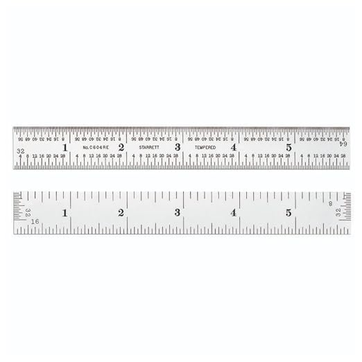 Starrett Spring Tempered Steel Rule with Satin Chrome Finish, Quick Reading and Inch Graduation - 6" Length, 4R Graduation Type, 3/64" Thickness - C604RE-6