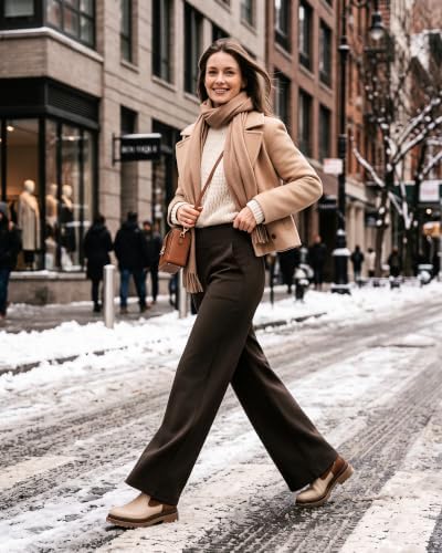 GAYHAY Fleece Lined Wide Leg Pants for Women, High-Waisted with Pockets