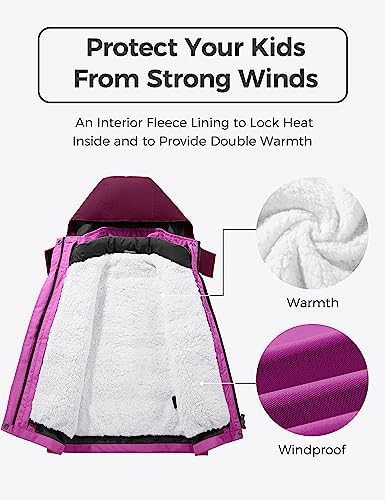 wantdo Girls' 3-in-1 Ski Jacket Windproof Winter Coat Hooded Raincoat