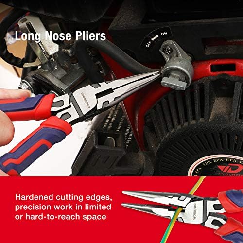 WORKPRO Pliers Set, Premium Cr-V Construction, Includes 6 Inch Slip Joint, Long Nose, Diagonal Cutting, 8 Inch Groove Joint, 7 Inch Linesman and Storage Pouch, for Basic Repair (Pack of 2)