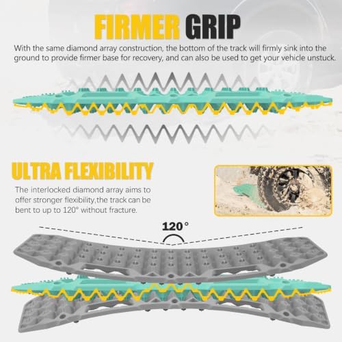 BUNKER INDUST Off-Road Traction Boards, Pair Recovery Tracks Traction Mat for Jeep Mud, Sand, Snow Traction Pads-Turquoise Emergency Tire Traction Device (Gen 10th)