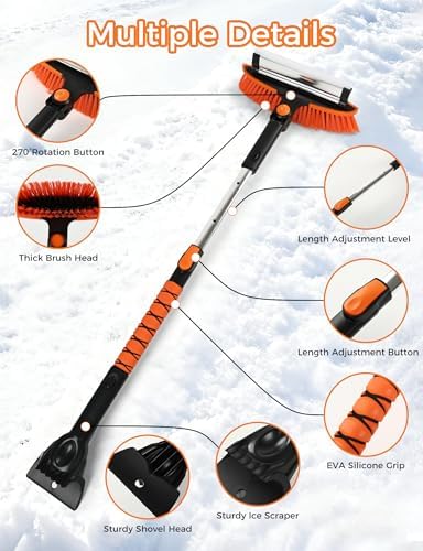 41" Extendable Ice Scrapers for Car Windshield 2-in-1 Snow Brush for Car Snow Scraper for Car Snow Scraper and Drush with Ergonomic Foam Grip for Cars, Trucks, SUVs with 360� Pivoting Brush Head
