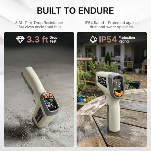 Tilswall Infrared Thermometer, Laser Temperature Gun -58°F~1112°F,Off-White