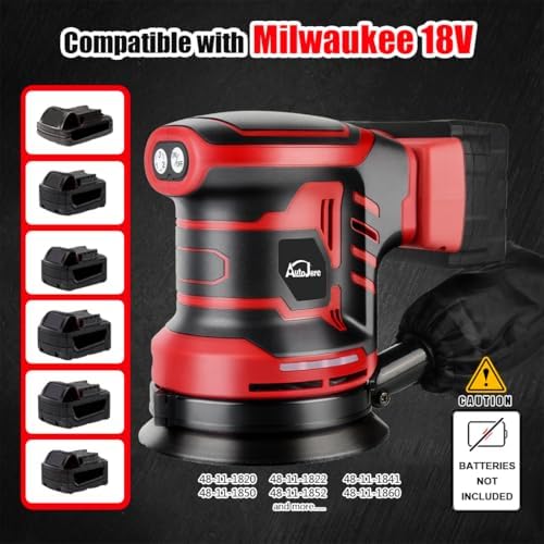 Random Orbit Sander 3 Adjustable Speed 5 inch electric Sander Compatible with Milwaukee 18V Battery (NO Battery) with Dust Bag 3 Sandpaper for Polishing, Sanding, Smoothing Surfaces