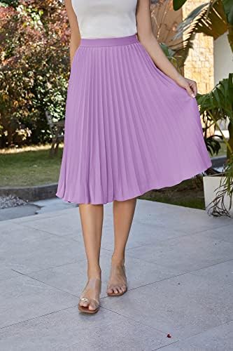 GRACE KARIN Pleated Midi Skirt for Women Chiffon A-Line Outfits