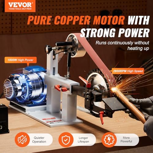 VEVOR Belt Grinder Sander, 72 x 2-Inch Variable Speed Belt Polisher with VFD, 1500W 2HP Polishing Grinding Machine with 3 Grinding Moulds & 3PCS Sanding Belts for Metalworking, Knife Making