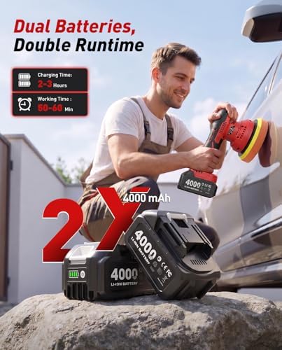 6 Inch Cordless Car Buffer w/ 2×4.0mAh Batteries, Digital Display