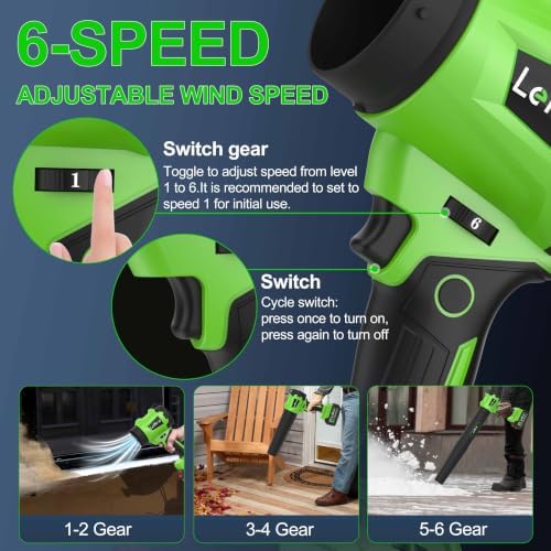 Cordless Leaf Blower, 6 Variable Speeds, 2×3.0Ah Batteries & Charger