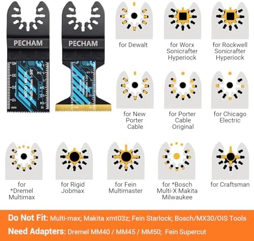 Oscillating Saw Blades, PECHAM 45PCS Professional Universal Titanium Multitool Blades for Wood Plastics Metal Quick Release Multi Tool Kits Fit Rockwell Ridgid Ryobi Milwaukee Chicago