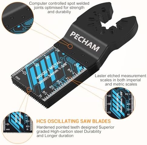 Oscillating Saw Blades, PECHAM 45PCS Professional Universal Titanium Multitool Blades for Wood Plastics Metal Quick Release Multi Tool Kits Fit Rockwell Ridgid Ryobi Milwaukee Chicago
